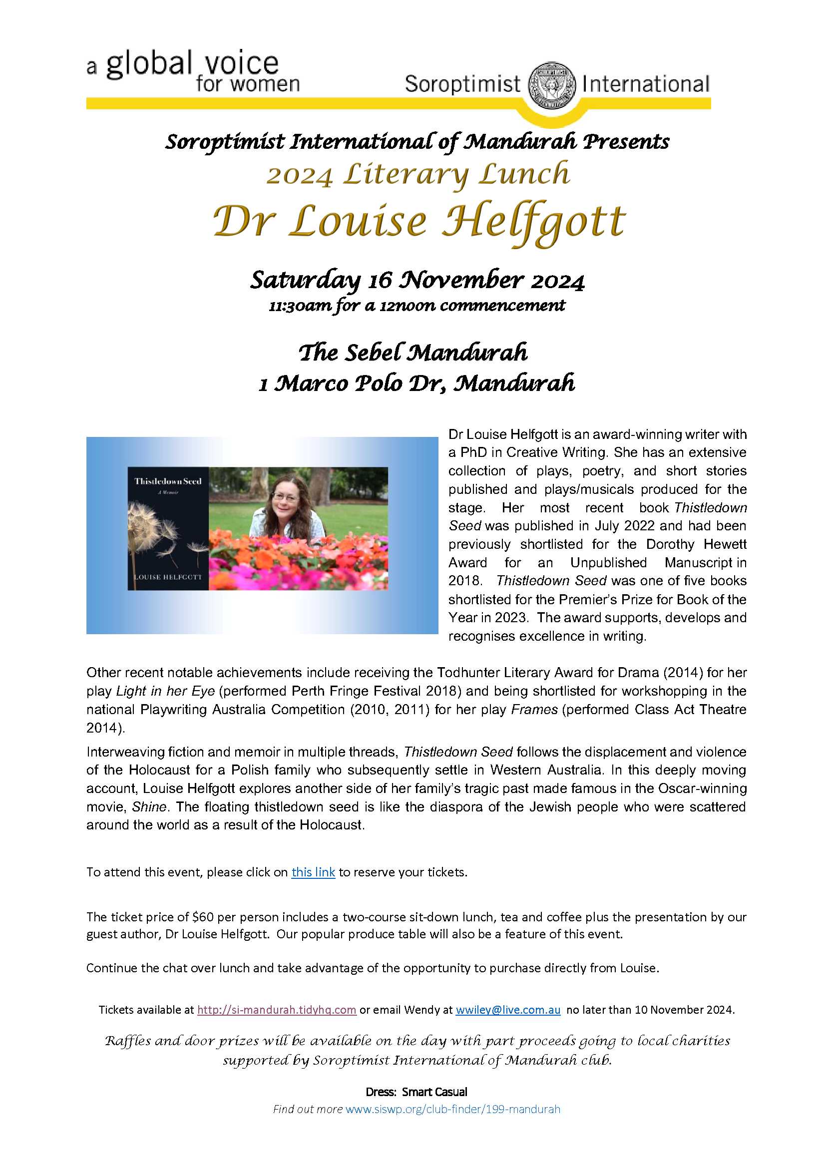 Literary Lunch Louise Helfgott 16 November 2024